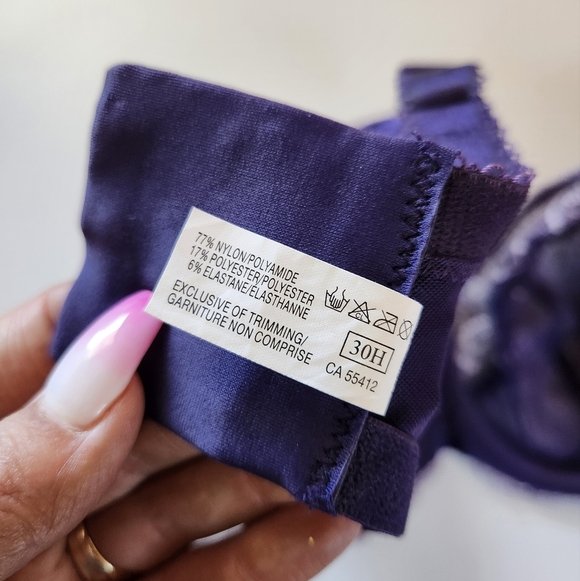 Fit Fully Yours Nicole Bra Lace Purple Unpadded Underwire Embroidered Size 30H - Picture 8 of 9
